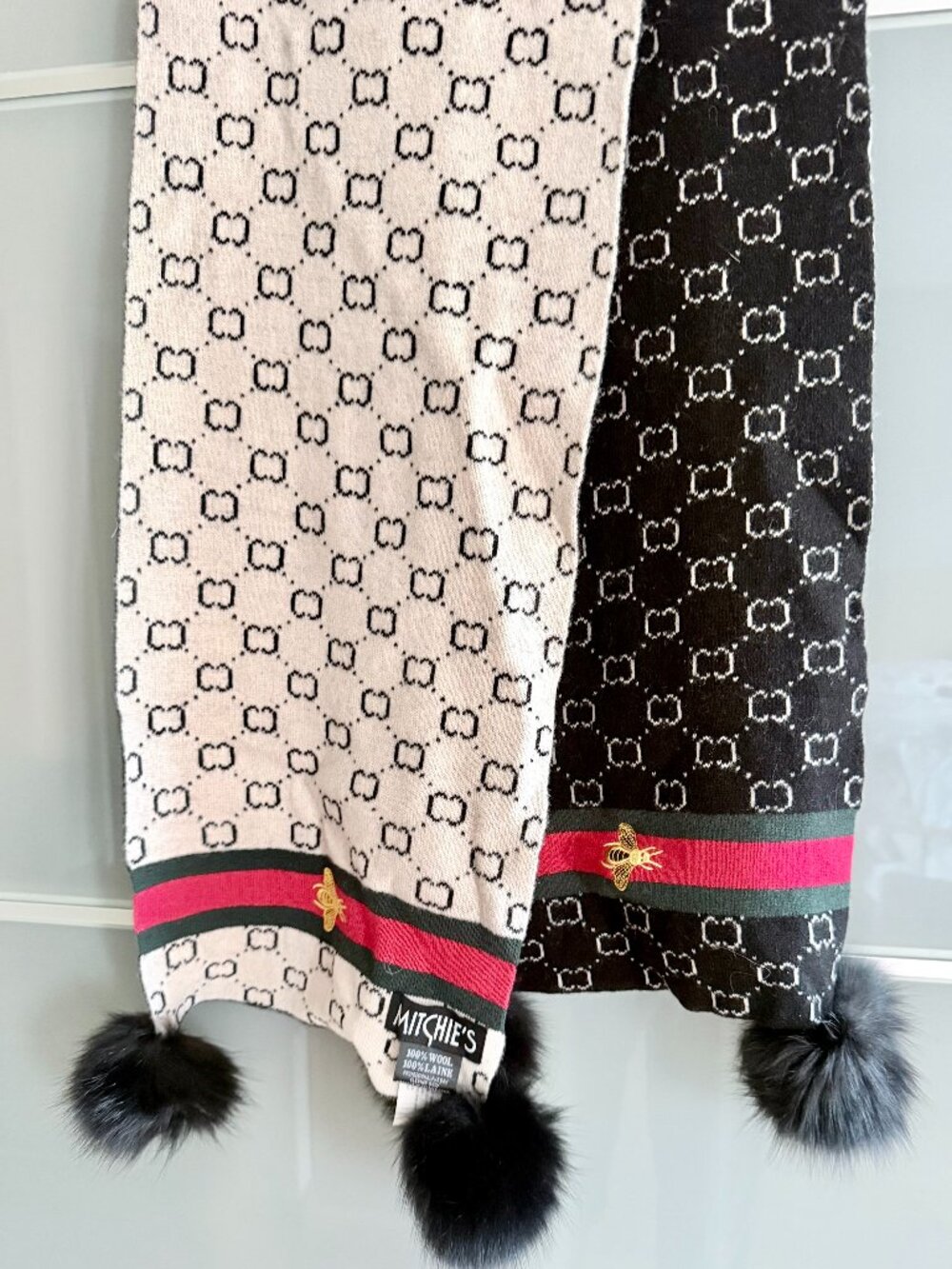 Mitchie's Wool Scarf with Real Fur Pom-Poms